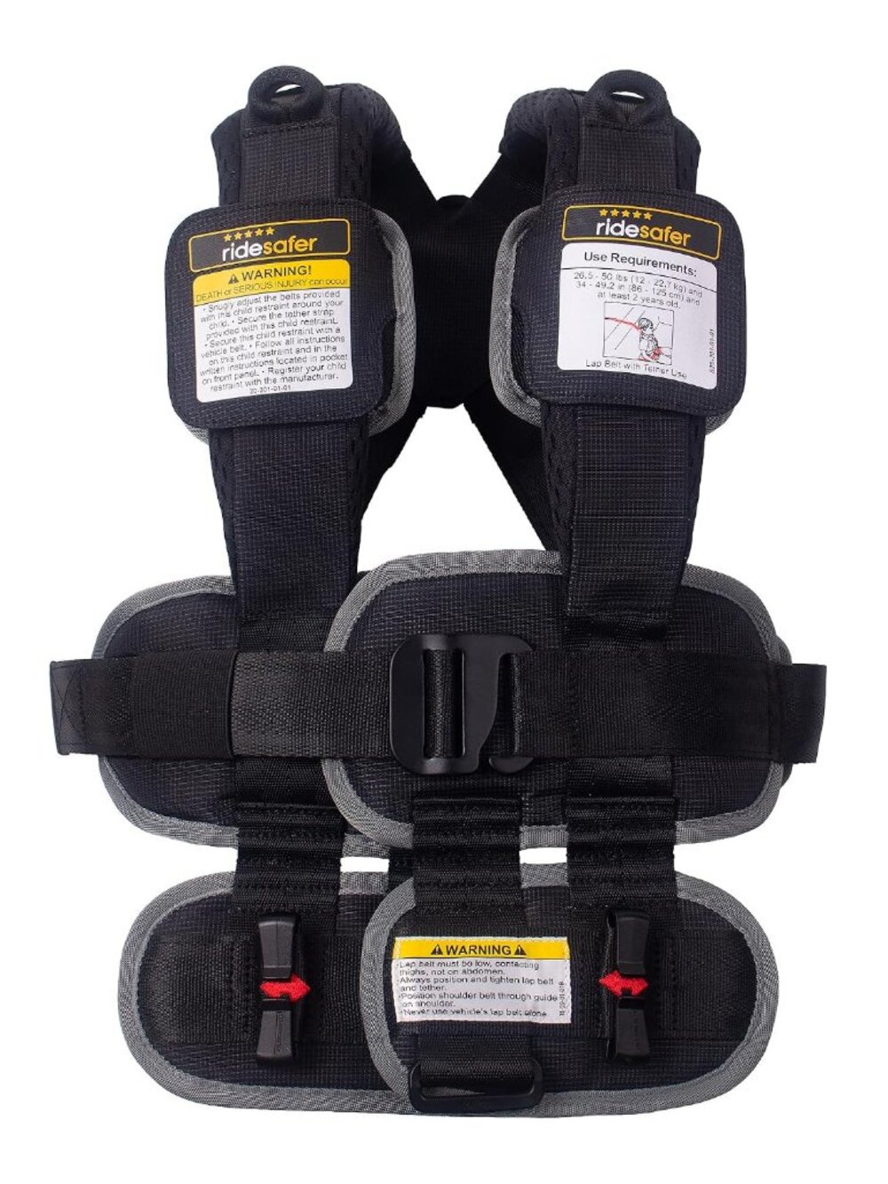 RideSafer Travel Vest Gen 6 - Small (26.5-50 lbs) - Black - Lightweight Portable